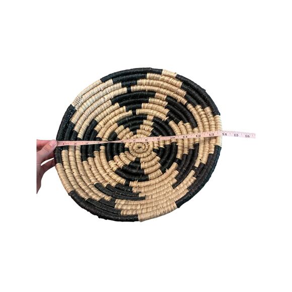 Handmade Seagrass Basket Set Black Tan Star Pattern Boho Rustic Country Africa - Picture 8 of 12